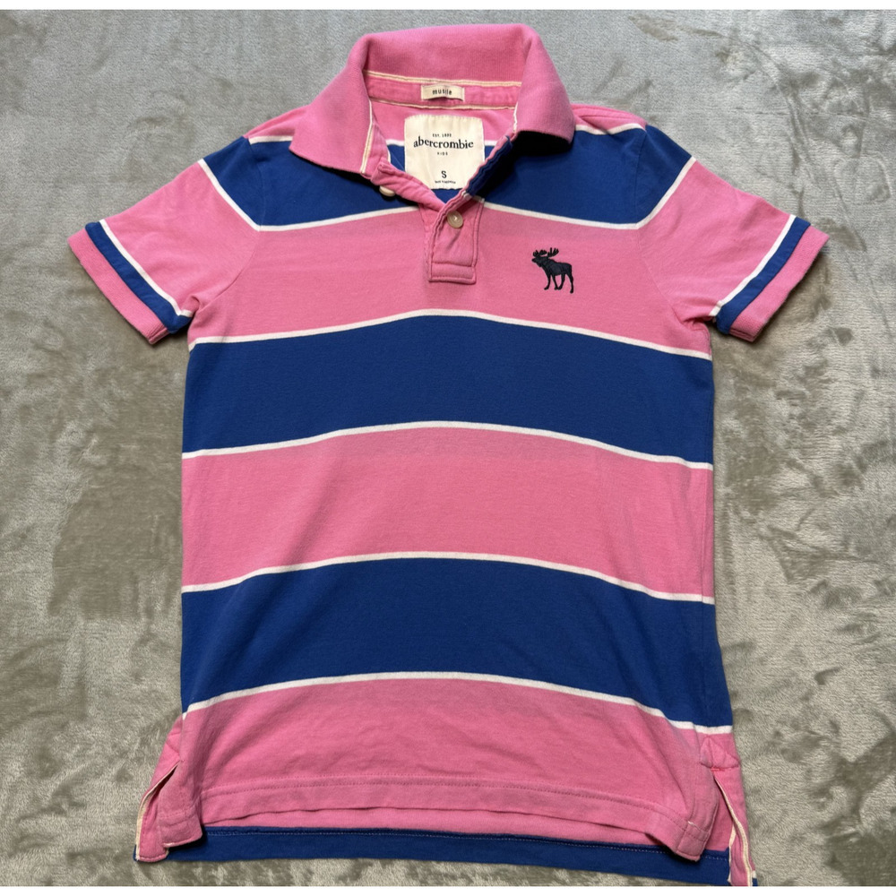 Abercrombie & Fitch Kids Pink Muscle Fit Polo Shirt Sz S Preppy Y2K Retro Moose